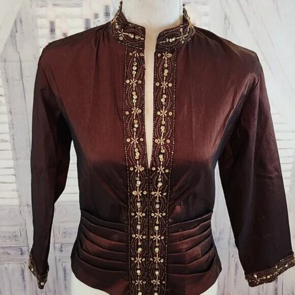 KM Collections Taffeta Beaded Blouse - Picture 2 of 5